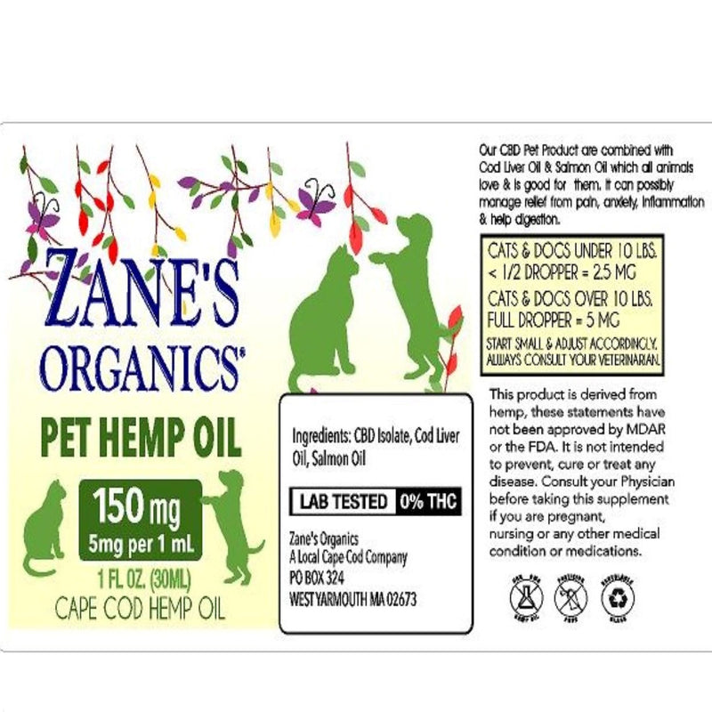 Zane's Organics Pet CBD oil 150mg